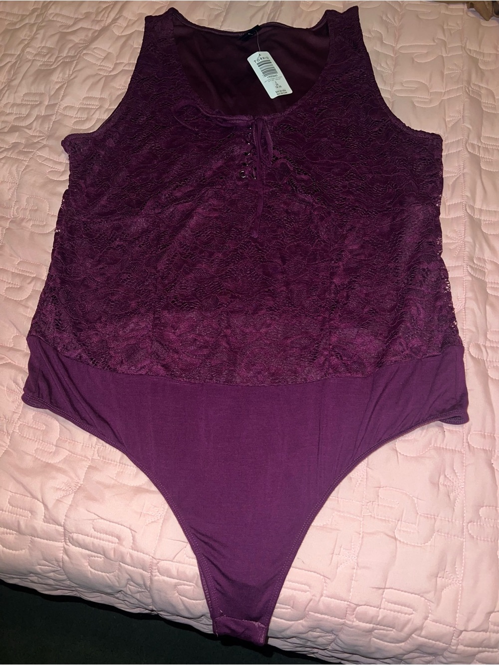 torrid Lace Tank Bodysuit in Deep Plum